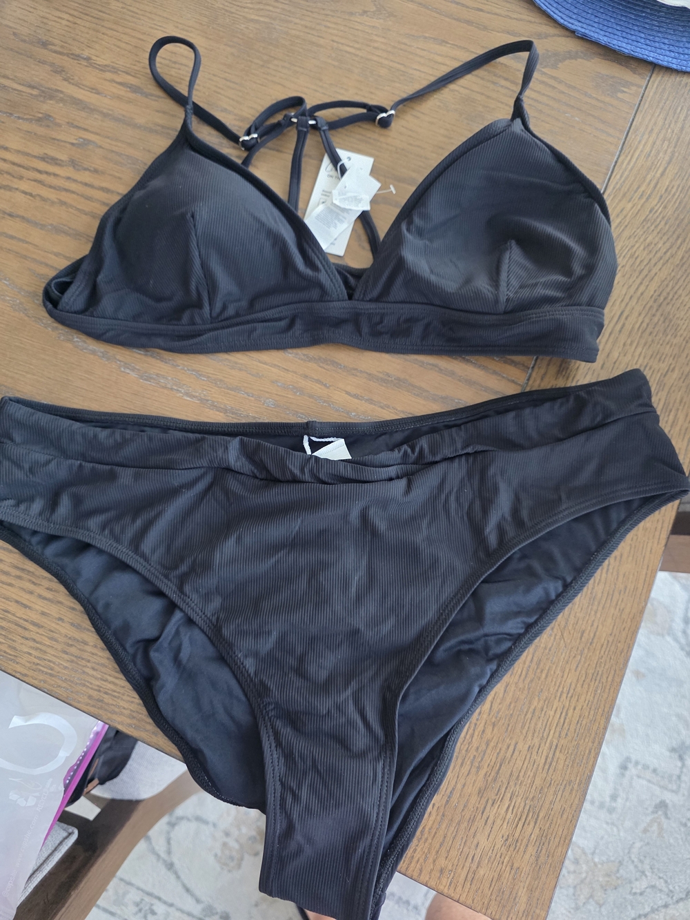 Cupshe Black Ribbed Bralette Bikini Set